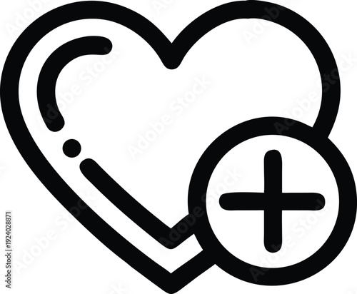 An outlined heart with a plus sign suggests adding to favorites or showing support