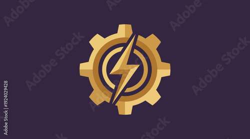 This image presents a unique logo featuring a gear with a lightning bolt, symbolizing energy, technology, and innovation, perfect for industrial or tech branding.