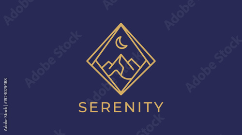 An elegant logo design featuring mountains under a crescent moon, embodying the theme of serenity and tranquility, ideal for wellness and nature-focused brands.