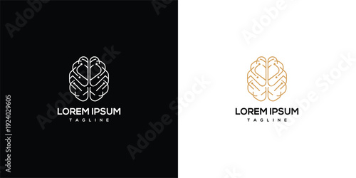 Modern Brain Logo Design - Minimalist Line Art Human Mind Icon for AI Tech Intelligence Concepts.