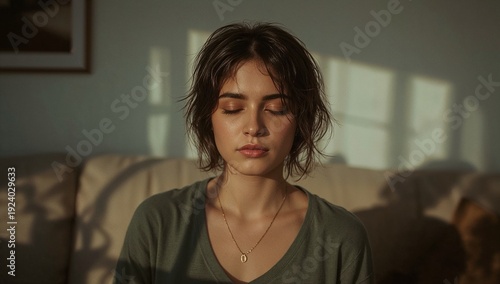 Young Woman Practicing Mindfulness and Mental Health Wellness