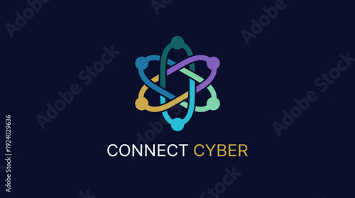 This logo displays an interconnected design, emphasizing cyber connectivity in a modern style, ideal for technology firms focusing on innovation and security.