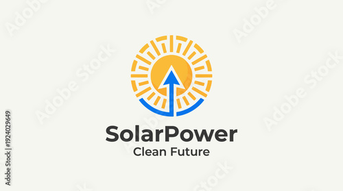 This logo showcases a sun design integrated with solar symbols, emphasizing sustainability and renewable energy, ideal for green technology companies.
