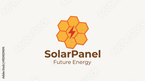 A modern logo featuring hexagonal shapes and a lightning bolt, representing the synergy of solar panels and future energy solutions for a sustainable world.