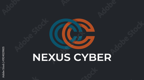 Nexus Cyber logo features interconnected circles representing partnership and integration, designed for cybersecurity firms focusing on safety, modernity, and technological solutions.