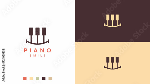 This logo creatively blends piano keys and a smiling face, symbolizing joy in music and learning, making it perfect for piano schools or music-related businesses.