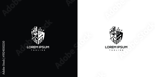 Modern Real Estate  Financial Security Logo Shield Eye Data Analytics Growth Arrow.