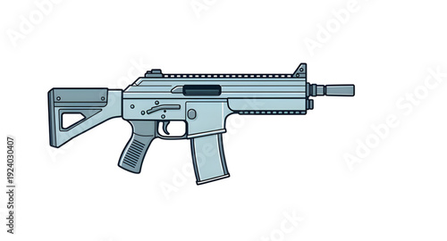 assault, rifle, firearm, gun, weapon, cartoon, illustration, isolated, white, military, combat, army, tactical, shooter, battle, defense, war, ammo, magazine, barrel, trigger, stock, sight, modern, au