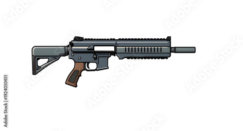 weapon, rifle, assault, gun, firearm, cartoon, illustration, isolated, white, military, combat, army, tactical, shooter, battle, defense, war, ammo, magazine, barrel, trigger, stock, sight, modern, au