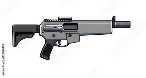 weapon, rifle, assault, gun, firearm, cartoon, illustration, isolated, white, military, combat, army, tactical, shooter, battle, defense, war, ammo, magazine, barrel, trigger, stock, sight, modern, au