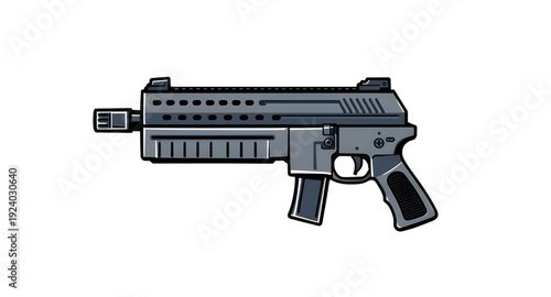 weapon, assault, rifle, gun, firearm, cartoon, illustration, isolated, white, military, army, combat, tactical, shooter, battle, defense, war, ammo, magazine, barrel, trigger, stock, sight, modern, au
