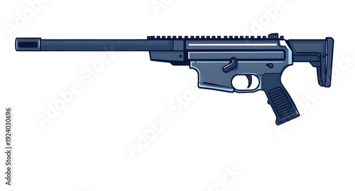 rifle, assault, gun, weapon, firearm, cartoon, illustration, isolated, white, military, army, combat, tactical, shooter, battle, defense, war, ammo, magazine, barrel, trigger, stock, sight, modern, au