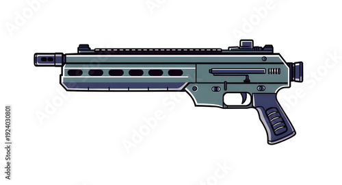 weapon, rifle, assault, gun, firearm, cartoon, illustration, isolated, white, military, combat, army, tactical, shooter, battle, defense, war, ammo, magazine, barrel, trigger, stock, sight, modern, au