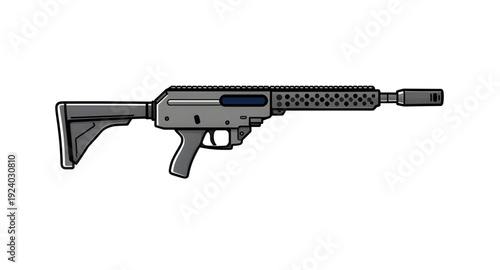 gun, assault, rifle, weapon, firearm, cartoon, illustration, isolated, white, military, army, combat, tactical, shooter, battle, defense, war, ammo, magazine, barrel, trigger, stock, sight, modern, au