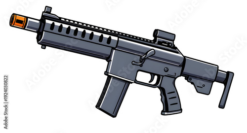 gun, assault, rifle, weapon, firearm, cartoon, illustration, isolated, white, military, army, combat, tactical, shooter, battle, defense, war, ammo, magazine, barrel, trigger, stock, sight, modern, au