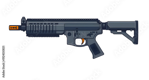 gun, assault, rifle, weapon, firearm, cartoon, illustration, isolated, white, military, army, combat, tactical, shooter, battle, defense, war, ammo, magazine, barrel, trigger, stock, sight, modern, au