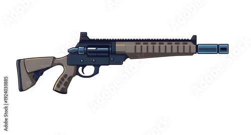 assault, gun, rifle, weapon, firearm, cartoon, illustration, isolated, white, military, army, combat, tactical, shooter, battle, defense, war, ammo, magazine, barrel, trigger, stock, sight, modern, au