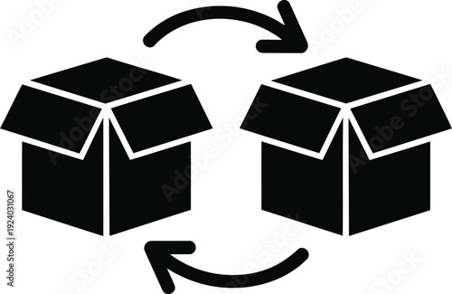 Delivery Package Cycle Icon – Open Box and Closed Box with Circular Arrows Shipping Logistics Vector Illustration