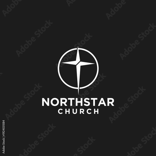 Northstar Church Logo Design with Compass Star and Circle Symbol on Dark Background, Modern Religious Branding Icon