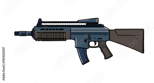 gun, rifle, assault, weapon, firearm, cartoon, illustration, isolated, white, military, combat, army, tactical, shooter, battle, defense, war, ammo, magazine, barrel, trigger, stock, sight, modern, au