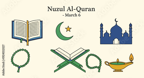Nuzul Al-Quran celebration symbols and icons on March 6