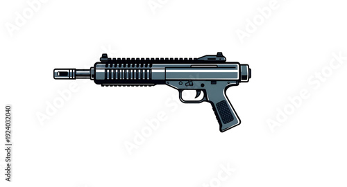 firearm, rifle, assault, gun, weapon, cartoon, illustration, isolated, white, military, combat, army, tactical, shooter, battle, defense, war, ammo, magazine, barrel, trigger, stock, sight, modern, au