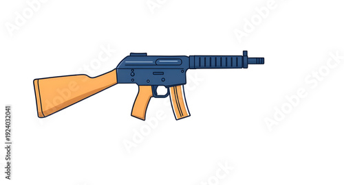 firearm, rifle, assault, gun, weapon, cartoon, illustration, isolated, white, military, combat, army, tactical, shooter, battle, defense, war, ammo, magazine, barrel, trigger, stock, sight, modern, au