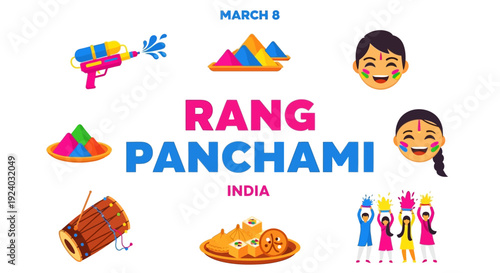 Vibrant Rang Panchami celebration in India with colorful powders and joyful people