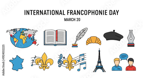 International Francophonie Day March 20 celebration with global symbols