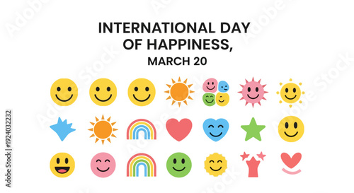 Vibrant International Day of Happiness icons for joyful celebrations