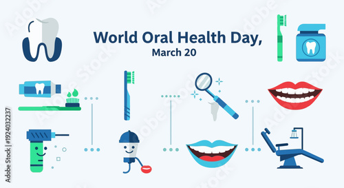 World Oral Health Day illustrations for dental care and hygiene