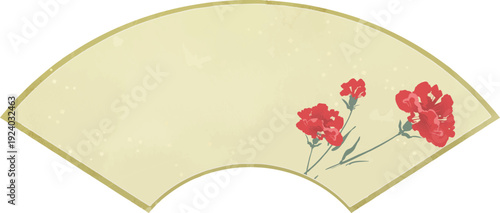 金色の扇形和風フレームと赤いカーネーション（中央コピースペース）ベクターイラスト｜高級感母の日素材