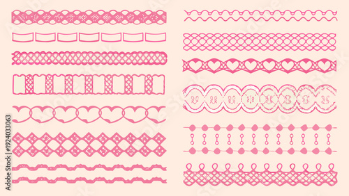 Assorted pink lace borders and decorative elements on a light background