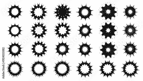 Arrangement of black spiky circles in varying densities and sizes
