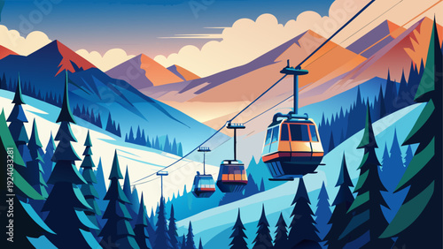 Beautiful mountain landscape with gondolas