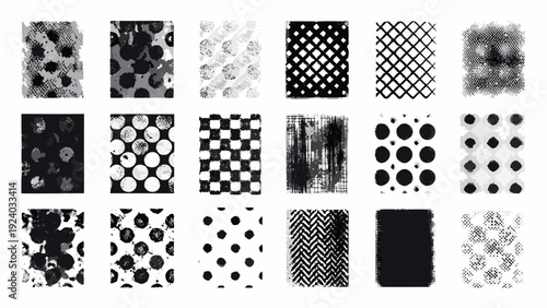 Collection of diverse black and white textured patterns arranged in a grid