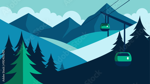 Illustration of a snowy mountain resort