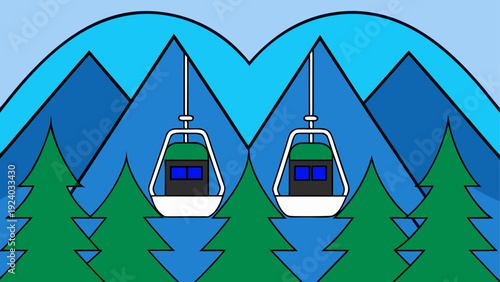 Two ski lifts in a mountain landscape