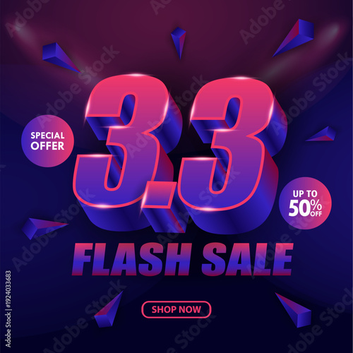 March 3.3 Shopping day poster or banner. Flash sale special offer banner for social media post or website banner.
