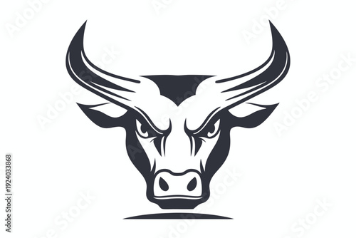 Powerful bull showcases bold black design with prominent horns on a white backdrop