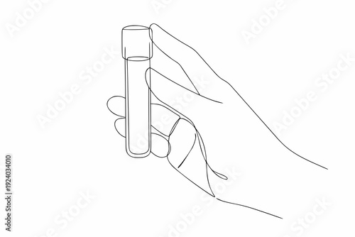 A hand delicately holds a slender test tube in a simple line drawing