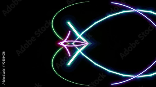Neon Lights Creating Abstract Shapes in Dark.