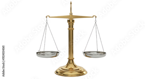 Golden Balance Scale (Scales of Justice) in Photo-realistic 3D Render, Symbolizing Law, Ethics, Business, and Fairness on a Black Background