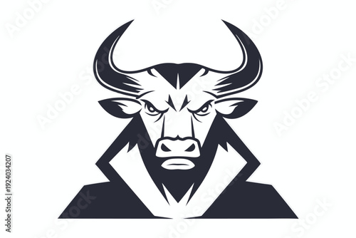 Powerful bull showcases bold black design with prominent horns on a white backdrop