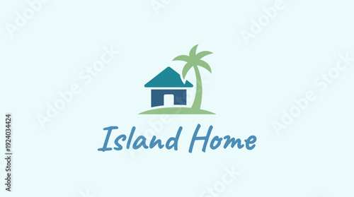 Featuring a soothing and inviting logo design, this image represents the essence of island living, combining home, palm trees, and natural serenity for relaxation.