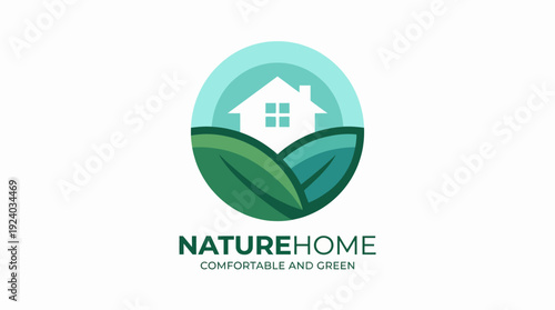 The logo in this image encapsulates a comfortable home surrounded by lush green leaves, symbolizing sustainability and natural living essential for modern homes.