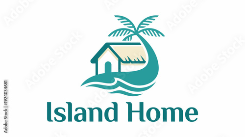 A playful logo showcasing a house and palm tree, beautifully blending nature with comfort, ideal for branding tropical real estate or vacation rentals.
