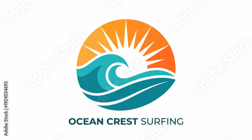 This dynamic logo features an ocean wave and sun design, representing the spirit of surfing and the energy of the sea, perfect for surf-related businesses.