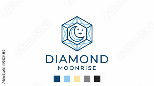 A sophisticated logo depicting a diamond shape with a moon and stars, conveying luxury and enchantment, ideal for brands in fine jewelry or nighttime events.