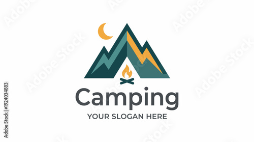 This logo features a bold design with mountains, a campfire, and the crescent moon, reflecting the spirit of camping and the great outdoors for enthusiasts.